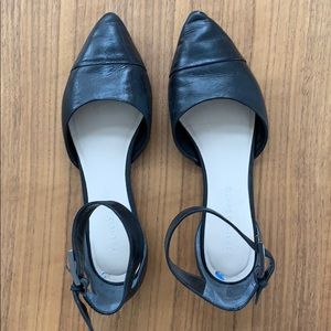 Franco Sarto black leather ankle strap flats